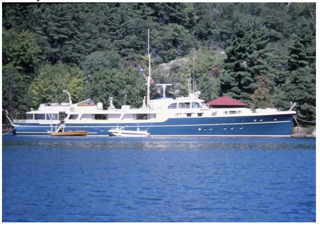 Chanticleer Docked at the Evinrude Cottage - Photo provided by Debby Turner