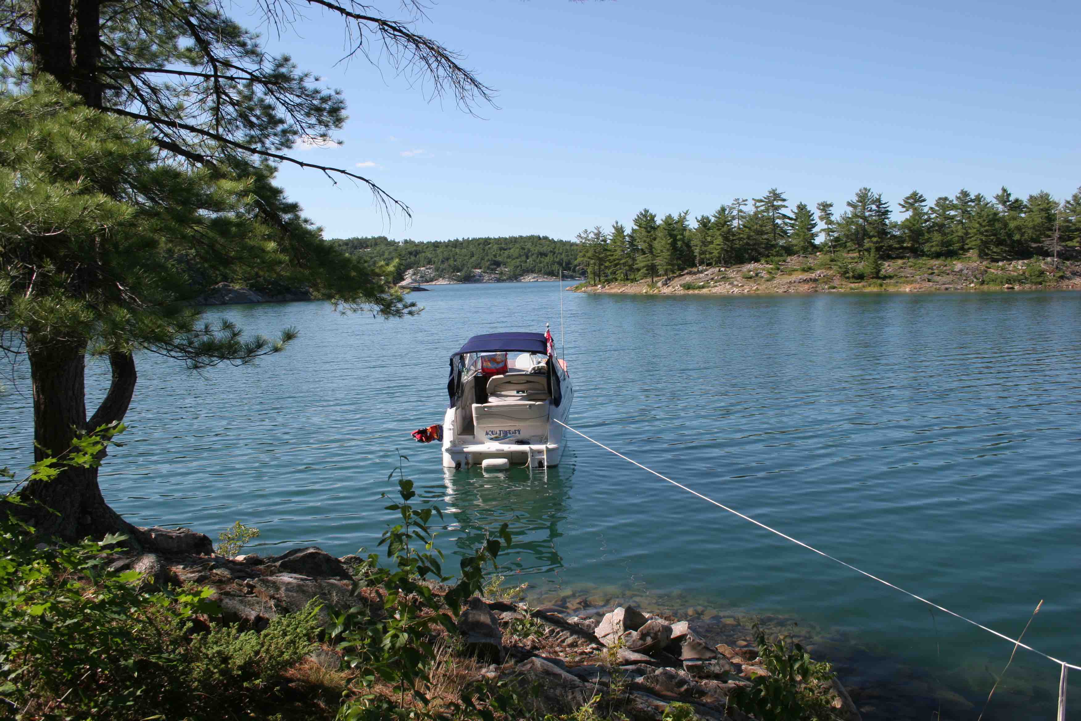 Tied to shore at Marianne Cove-Photo by Cam Stevens